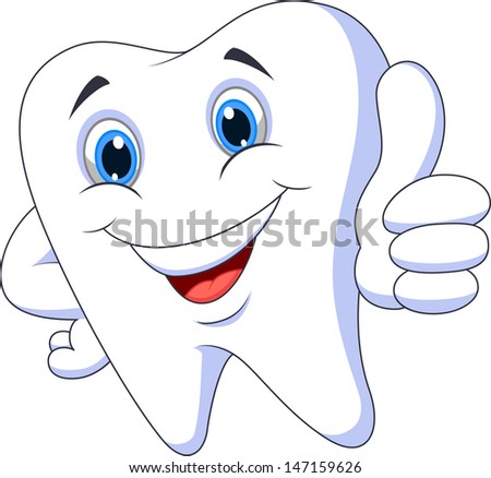 Tooth cartoon with thumb up