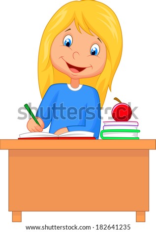 Cartoon Girl Studying Stock Photo 182641235 : Shutterstock