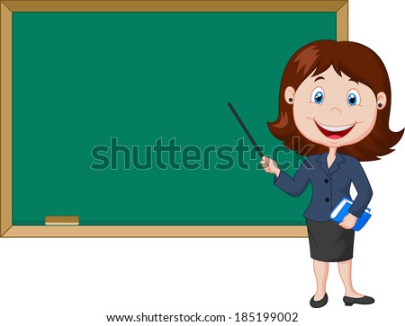 Cartoon Female Teacher Standing Next To A Blackboard Stock Vector ...