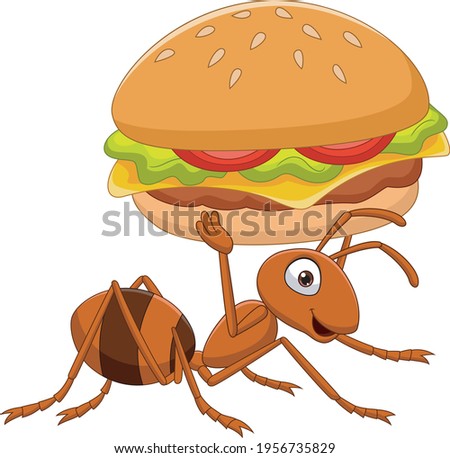Cartoon funny ant carrying a burger