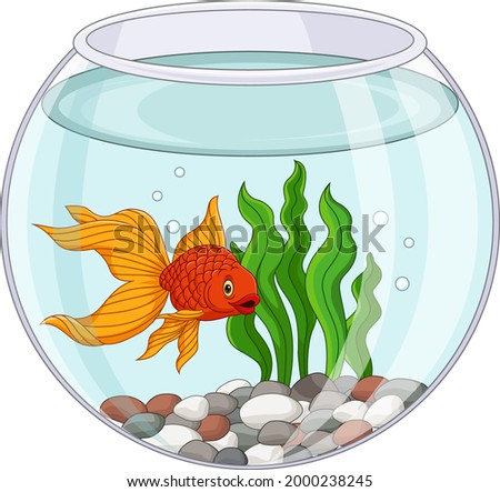 Cartoon goldfish swimming in fishbowl