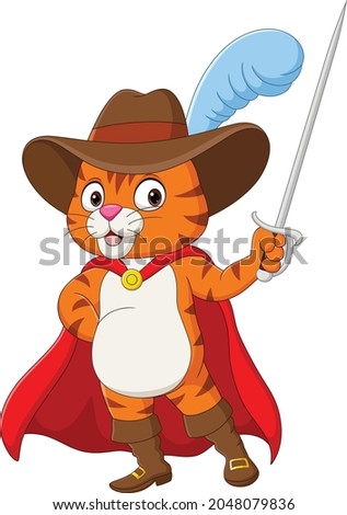 Cartoon pussy in boots holding sword