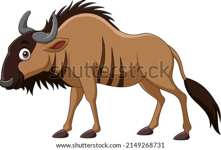 Cute wildebeest cartoon isolated on white background
