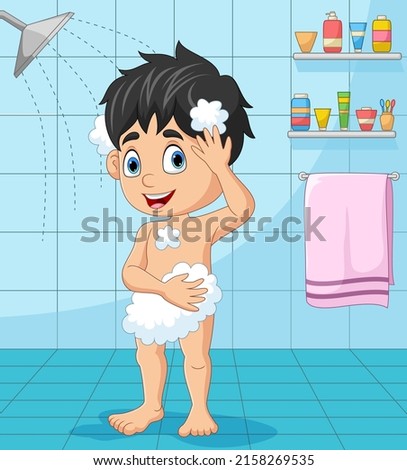 Cartoon little boy taking a bath 商業照片 © 