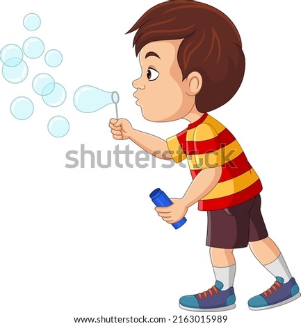 Cartoon little boy blowing a soap bubbles Сток-фото © 