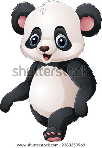 Cartoon cute little panda walking