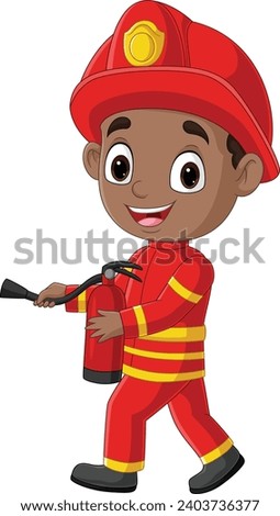 Cartoon firefighter boy holding fire extinguisher