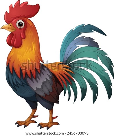 Cute rooster cartoon posing on white background