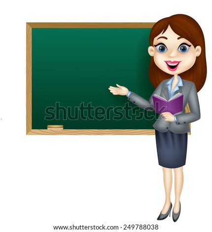 Cartoon Female Teacher Standing Next To A Blackboard Stock Photo ...