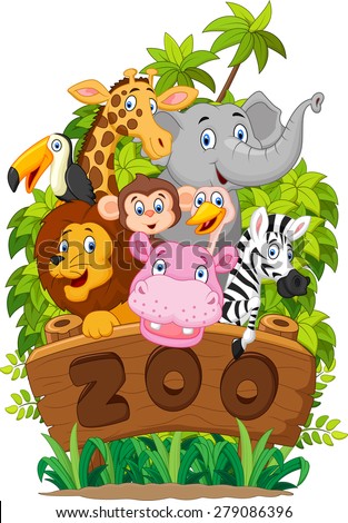 Illustration collection of zoo animals on white background