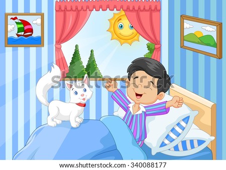 Similar – Image, Stock Photo Tired boy and cat sleeping on bed
