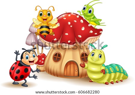 Cartoon funny insects with mushroom house Stock foto © 