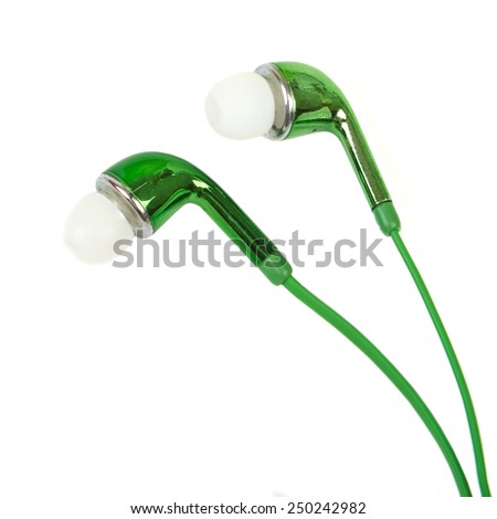 Green modern portable audio earphones isolated on a white background
