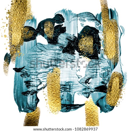 Art and Gold. Trendy color with golden paint and sequins. Very beautiful abstraction. Multi-coloured spot, acrylic paint, modern art, hand drawn painting, contemporary art.