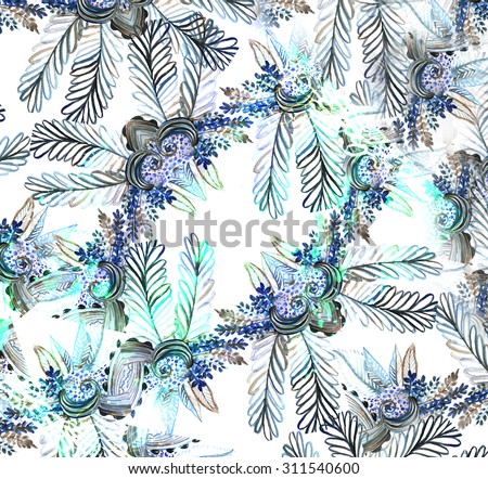 Pattern with flowers and plants. Floral decor. Original floral seamless background. Bright colors watercolor, autumn-summer botanical elements