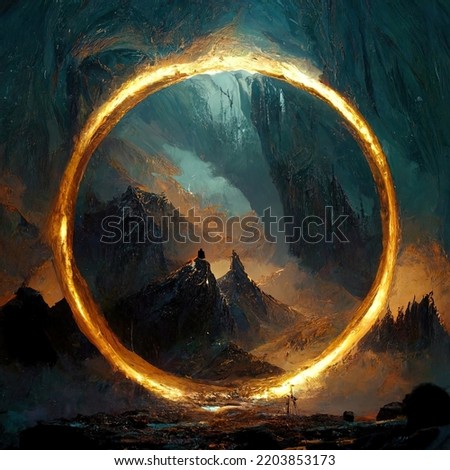 Elden Ring Lord of the Rings Gold Digital Art 3D Render Foto d'archivio © 