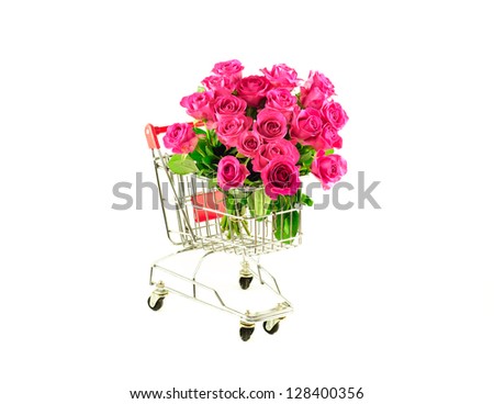 Bunch of Pink Roses in Shopping Cart