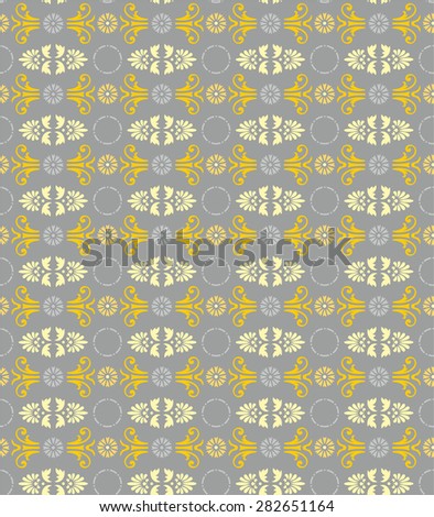 Seamless floral pattern, gray, and yellow flowers on a gray background. Seamless floral pattern. Yellow and gray flowers on a dark gray background. For printing and textile prints.