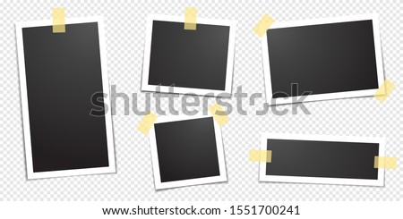 photo frames fixed with adhesive tape on a transparent background. Photo frame on sticky tape, isolated.

