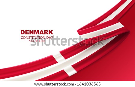 Happy national day of Denmark, constitution day, june 5th, bent waving ribbon in colors of the Denmark national flag. Celebration background.