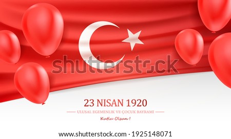 23 Nisan Ulusal Egemenlik ve Cocuk Bayrami, Kutlu Olsun. 23 April, National Sovereignty and Children’s Day Turkey celebration card. Vector illustration.