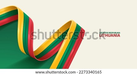 Lithuania ribbon flag. Bent waving ribbon in colors of the Lithuania national flag. National flag background.
