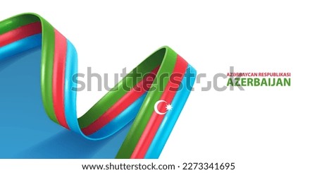 Azerbaijan ribbon flag. Bent waving ribbon in colors of the Azerbaijan national flag. National flag background.
