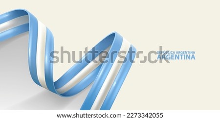 Argentina ribbon flag, bent waving ribbon in colors of the Argentina national flag. National flag background.