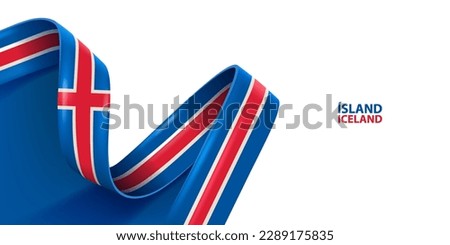 Iceland ribbon flag. Bent waving ribbon in colors of the Iceland national flag. National flag background.