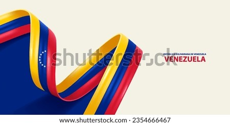 Venezuela ribbon flag, bent waving ribbon in colors of the Venezuela national flag. National flag background.