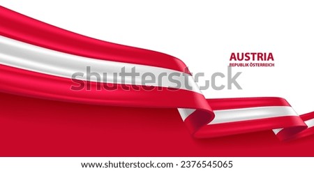 Austria 3D ribbon flag. Bent waving 3D flag in colors of the Austria national flag. National flag background design.