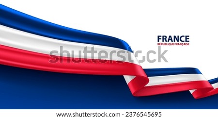 France 3D ribbon flag. Bent waving 3D flag in colors of the France national flag. National flag background design.