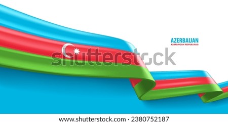 Azerbaijan 3D ribbon flag. Bent waving 3D flag in colors of the Azerbaijan national flag. National flag background design.