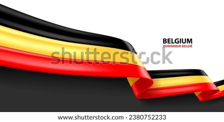 Belgium 3D ribbon flag. Bent waving 3D flag in colors of the Belgium national flag. National flag background design.