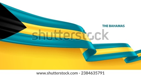 The Bahamas 3D ribbon flag. Bent waving 3D flag in colors of  the Commonwealth of The Bahamas national flag. National flag background design.