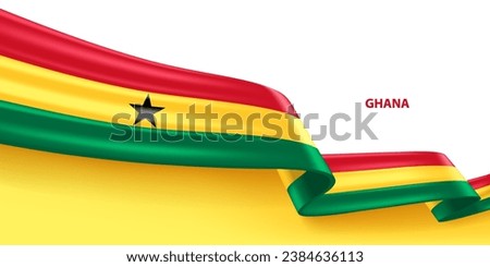 Ghana 3D ribbon flag. Bent waving 3D flag in colors of the Ghana national flag. National flag background design.