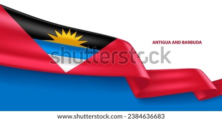 Antigua and Barbuda 3D ribbon flag. Bent waving 3D flag in colors of the Antigua and Barbuda national flag. National flag background design.