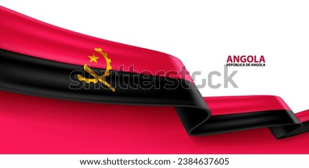 Angola 3D ribbon flag. Bent waving 3D flag in colors of the Angola national flag. National flag background design.