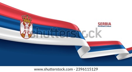 Serbia 3D ribbon flag. Bent waving 3D flag in colors of the Serbia national flag. National flag background design.
