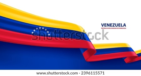 Venezuela 3D ribbon flag. Bent waving 3D flag in colors of the Venezuela national flag. National flag background design.