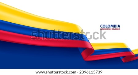 Colombia 3D ribbon flag. Bent waving 3D flag in colors of the Colombia national flag. National flag background design.