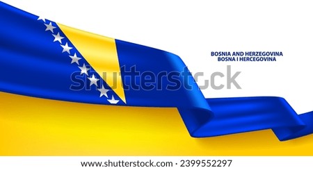 Bosnia and Herzegovina 3D ribbon flag. Bent waving 3D flag in colors of the Bosnia and Herzegovina national flag. National flag background design.