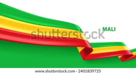 Mali 3D ribbon flag. Bent waving 3D flag in colors of the Mali national flag. National flag background design.