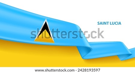 Saint Lucia 3D ribbon flag. Bent waving 3D flag in colors of the Saint Lucia national flag. National flag background design.