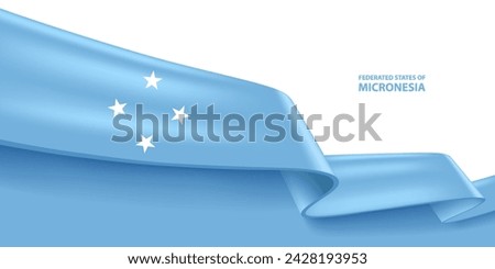 Micronesia 3D ribbon flag. Bent waving 3D flag in colors of the Federated States of Micronesia flag. Federated States of Micronesia flag background design.
