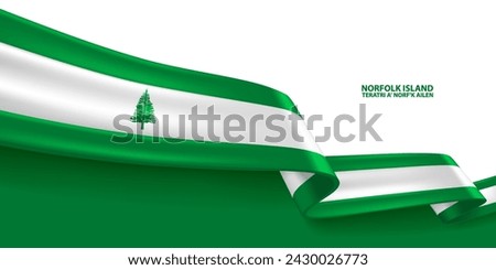 Norfolk Island 3D ribbon flag. Bent waving 3D flag in colors of the Norfolk Island flag. Flag background design.