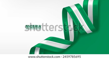 Nigeria 3D ribbon flag. Bent waving 3D flag in colors of the Nigeria national flag. National flag background design.

