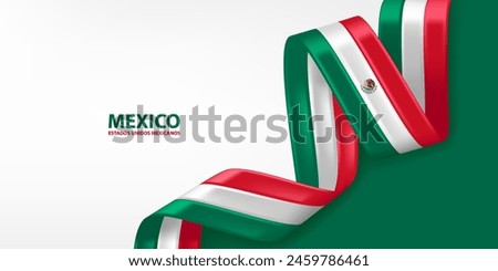 Mexico 3D ribbon flag. Bent waving 3D flag in colors of the Mexico national flag. National flag background design.
