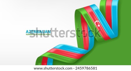 Azerbaijan 3D ribbon flag. Bent waving 3D flag in colors of the Azerbaijan national flag. National flag background design.