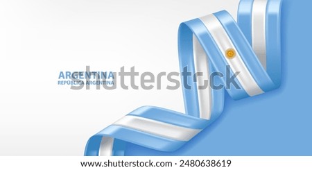 Argentina 3D ribbon flag. Bent waving 3D flag in colors of the Argentina national flag. National flag background design.